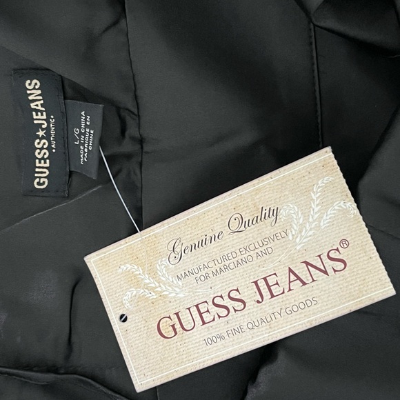 NWT Guess Jeans/ Black short sleeved blouse/ Tie back/ Peasant/ Size US L - Picture 9 of 14